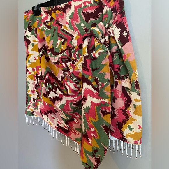 Zara Front Tie Mini Skirt Beaded Fringe Size L - Picture 6 of 10